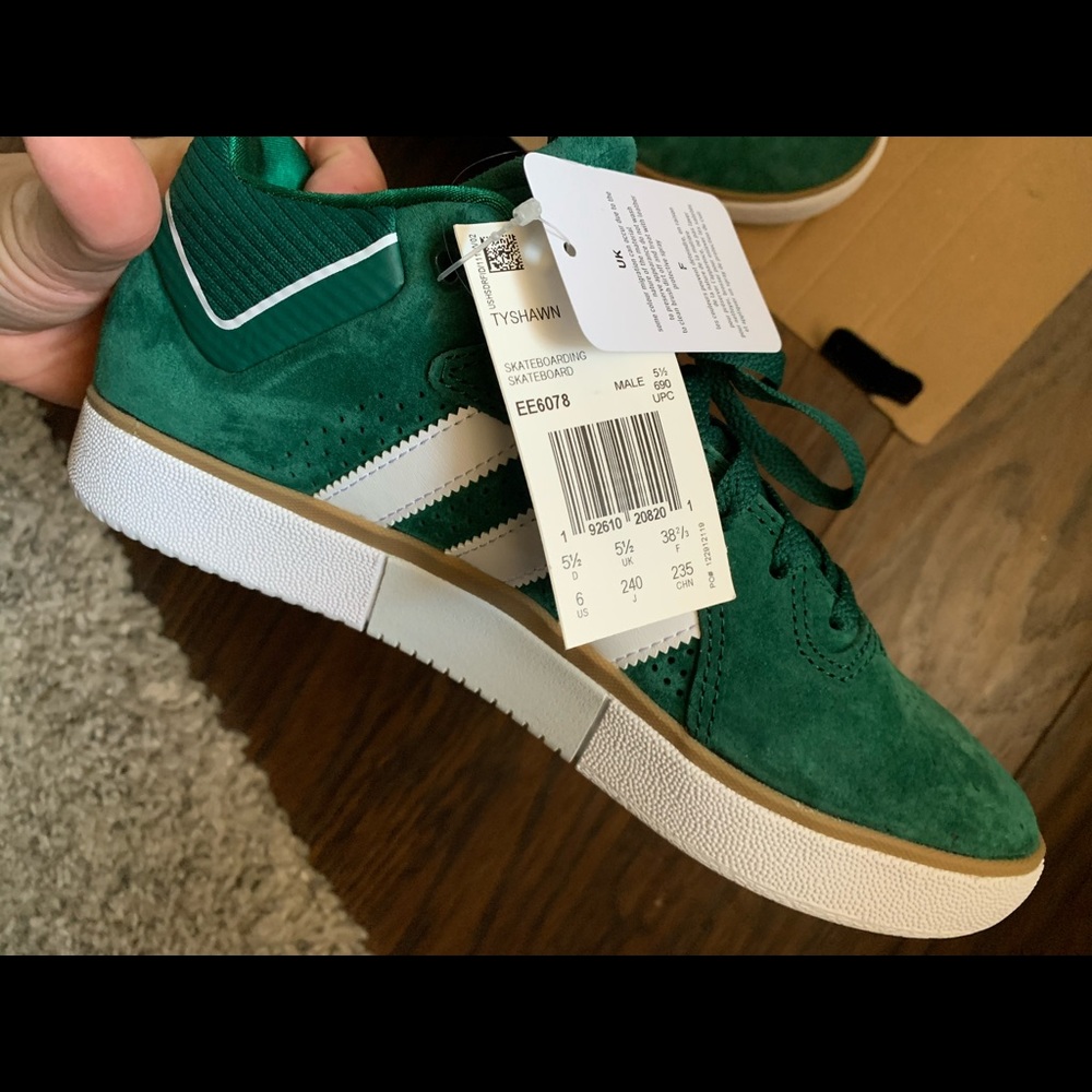 Adidas Tyshawn Shoes, green with gum sole